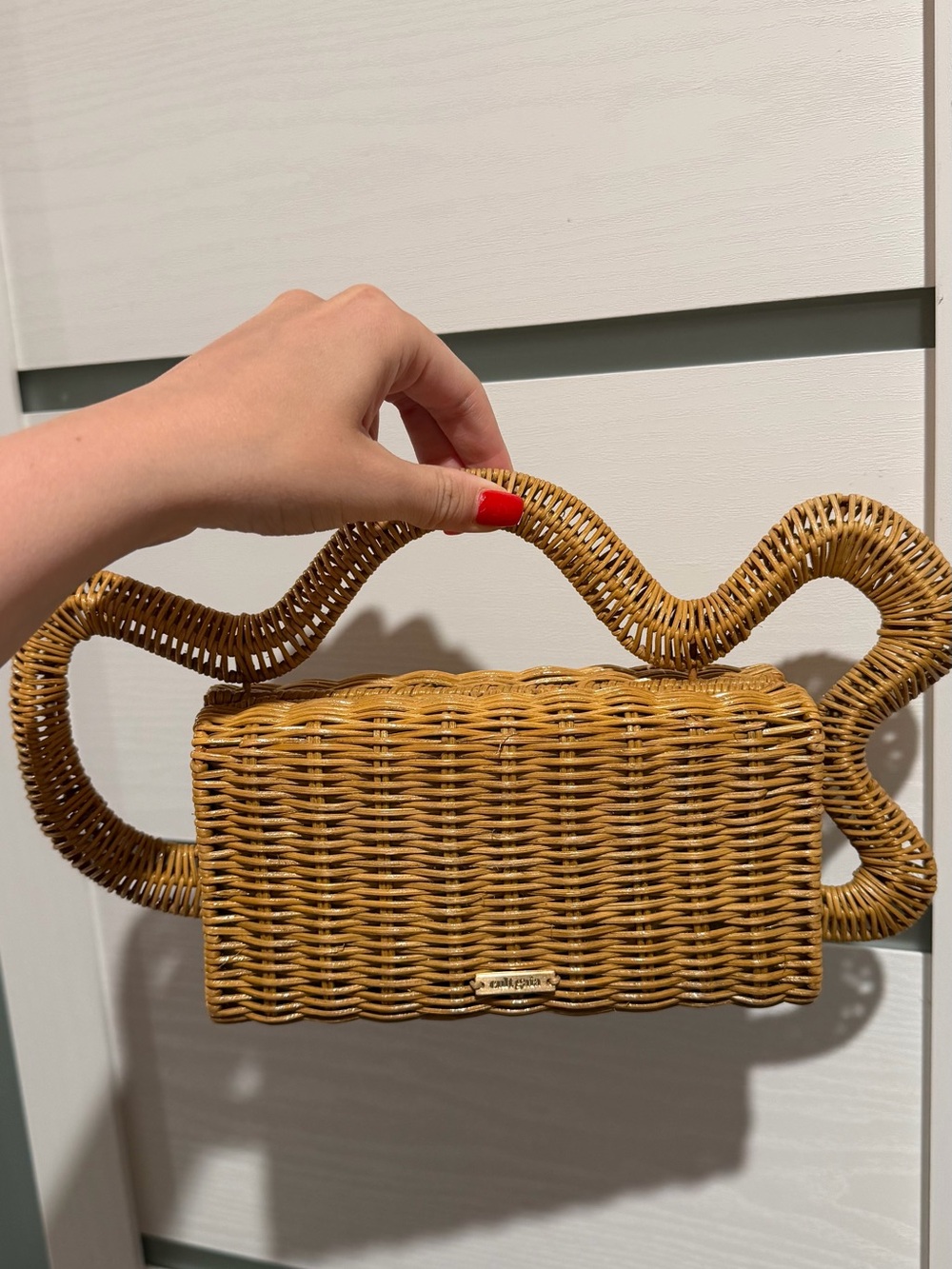 cult gaia Wavy Handle Woven Clutch in Natural Tan